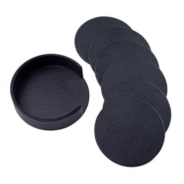 12-pak reversible coasters i sort PU-læder med sort holder