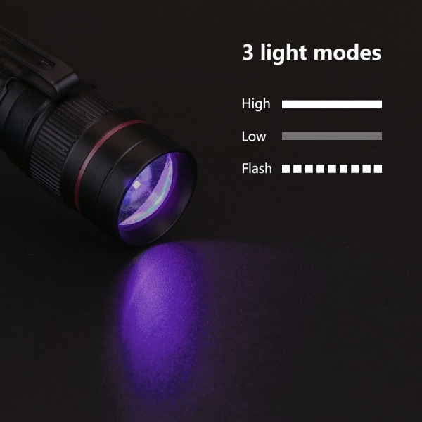 UV-lommelygte LED sort lys 395nm Ultraviolet lommelygtelys 3 lys M