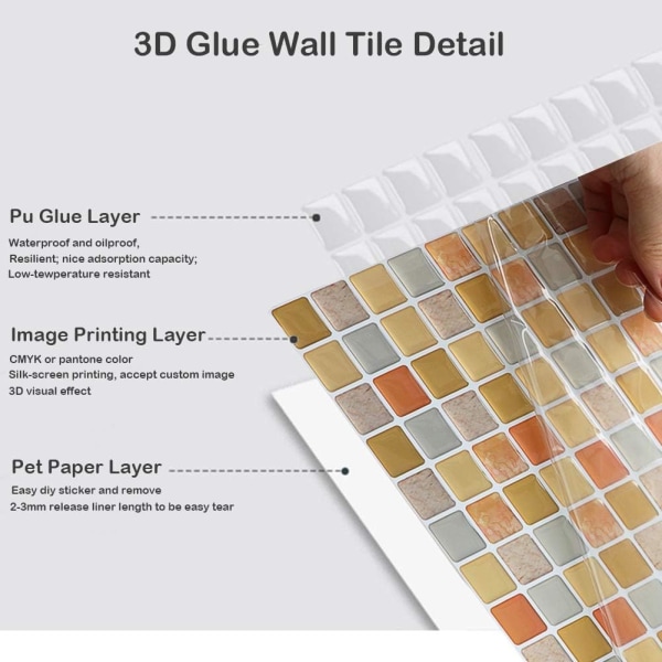 3D mosaik kakel vägg lim vattentät självhäftande papper kakel