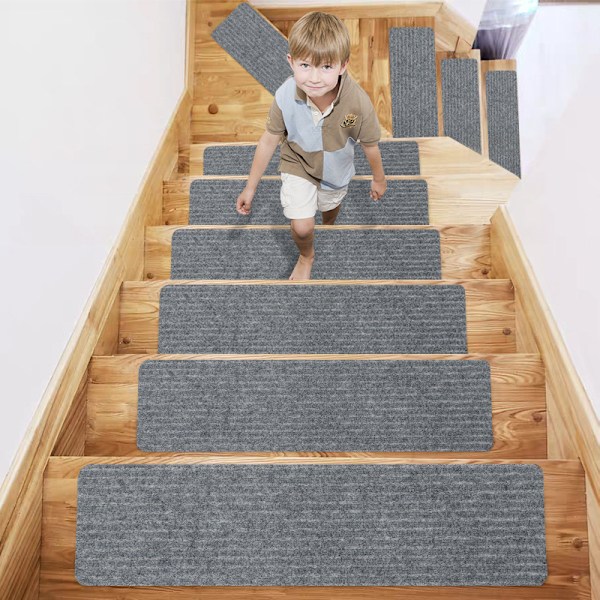 Sæt med 2 trappetrin, 20 x 76 cm skridsikker sikkerhedsmåtte indendørs skridsikker