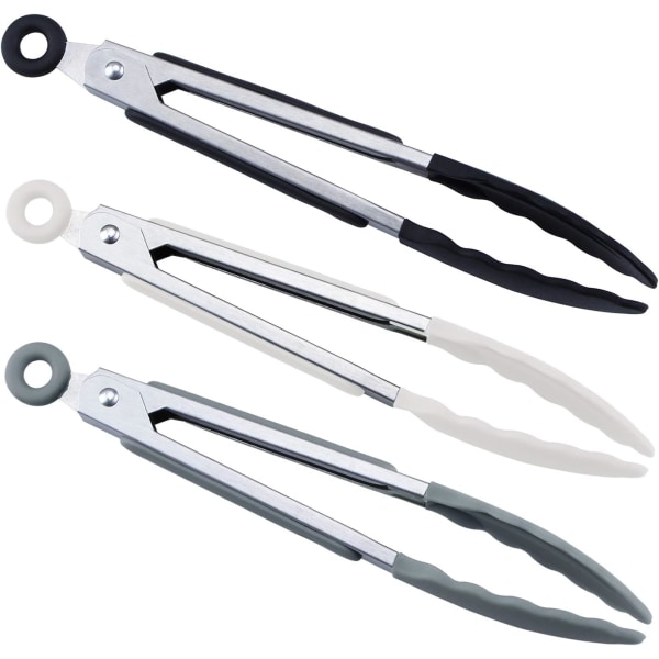 21,4 cm 8 tum Silikon Mini Serverings Tång Set Svart, Vit, Grå.