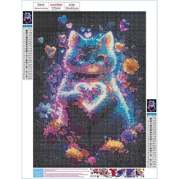 1 st 5D Chat Coloré Diamond Painting, DIY Fleurs Peinture Broderie
