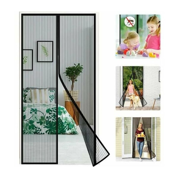 Sort magnetisk dørgardin i 120x210 CM til vinduer og døre Anti M