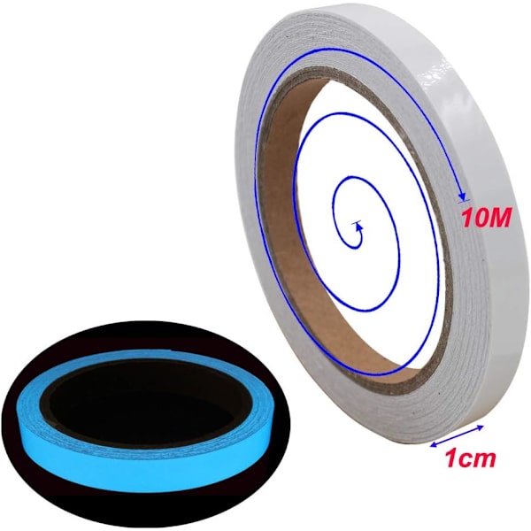 2 stk. 10m x 1cm selvlysende tape, selvlysende klæbebånd,