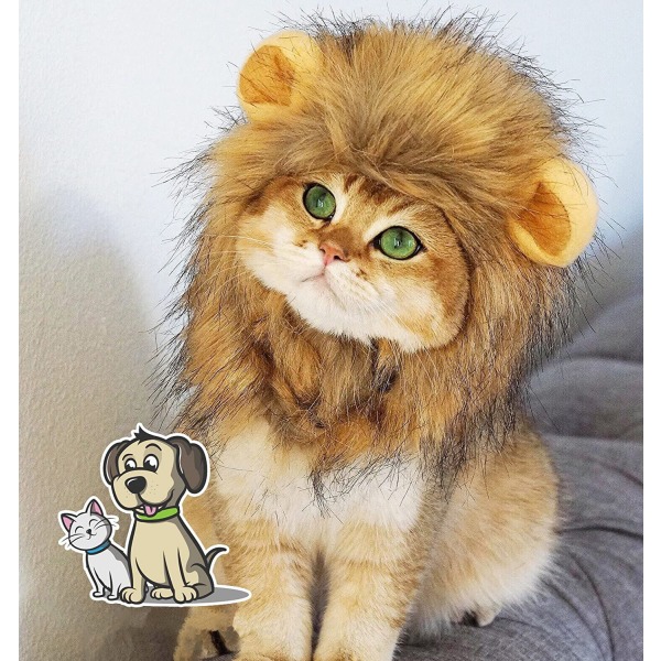 Stor brun bedårande lejonmansdräkt för katter, luddig husdjursperuk