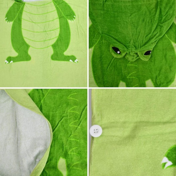 (Dinosaurie) Handduk för barn Poncho Handduk Hooded Simhanddukar Sof