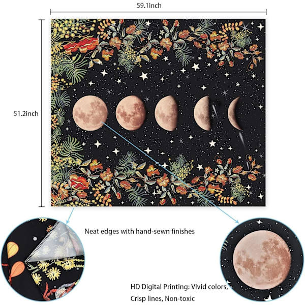 1 kpl Moonlight Garden -seinävaate, kuun vaiheiden seinävaatteet kukkaköynnös