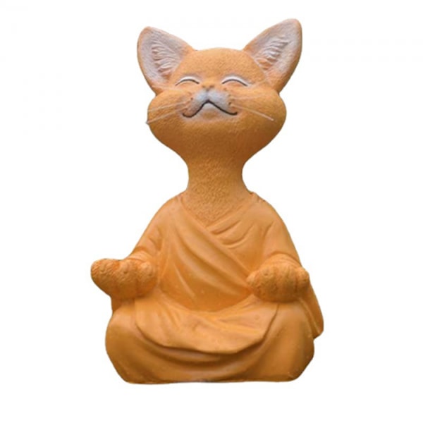 3 stk. Lot af 3 kattestatuer i meditation - Happy Buddha Cat