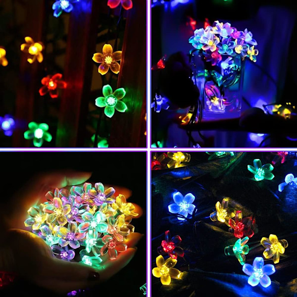Solcelledrevne julelys, 12M 100 LED kirsebærblomst jul