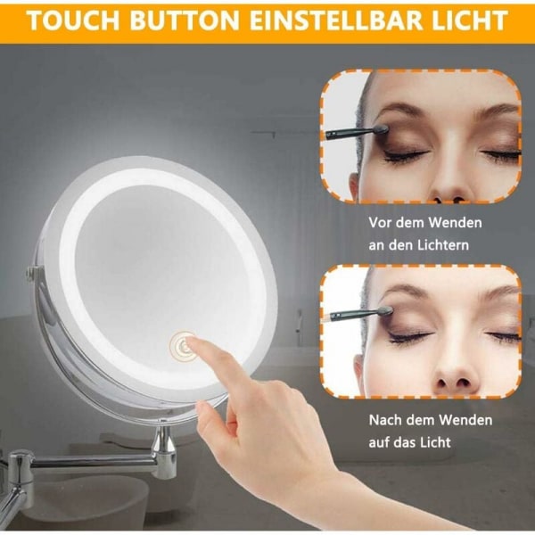 LED-sminkspegel - 1 x / 10 - Väggmontering - Dubbelsidig