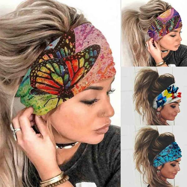 Bred Boho Hodebånd Hodebånd Sommerfugl Stretch Hårbånd Bandana