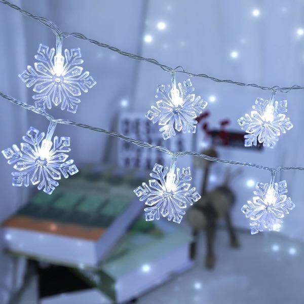 Snowflake String Lights, modell med batteriboks, 3,5m 96 Lights m