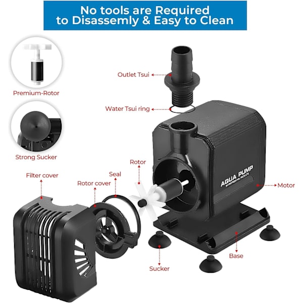Nedsenkbar vannpumpe, 15W 1500L/H Mini stille pumpe, akvariumpumpe