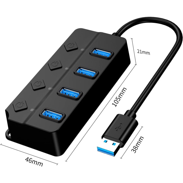 1PC Svart 4-Portars USB 3.0 Hub, 4-Portars USB 3.0 5Gbps Hub Adapter In
