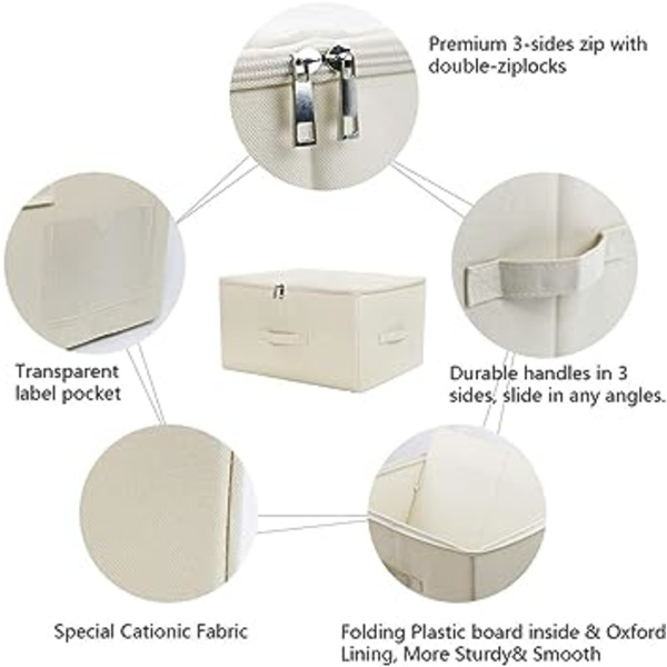 Beige, 1-pak sammenleggbare Jumbo Canvas oppbevaringsbeholdere, Tidy Y
