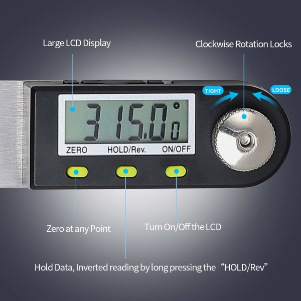 Digital vinkelfinder 0-360°Digitalt hældningsmåler rustfrit stål P