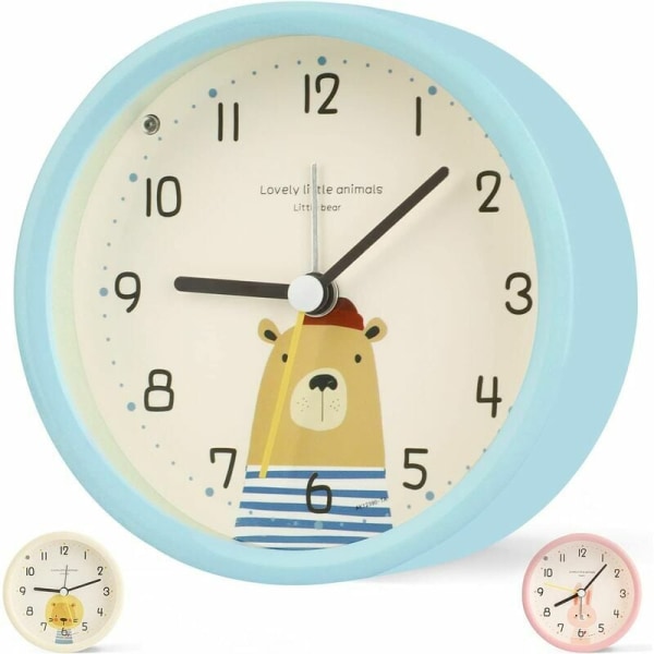 (Blue-3) Children's Alarm Clock Analog Boy Girl Silent Battery Po