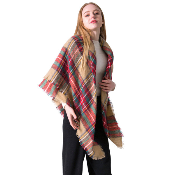 Off-Gray Grid Scarf Dam imiterad kashmir varm höst vinter