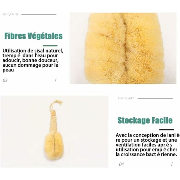 Sisal Børst, Rygbørst til Brusebad, Tør Børst til Kroppen, Anti-Cellulite Børst