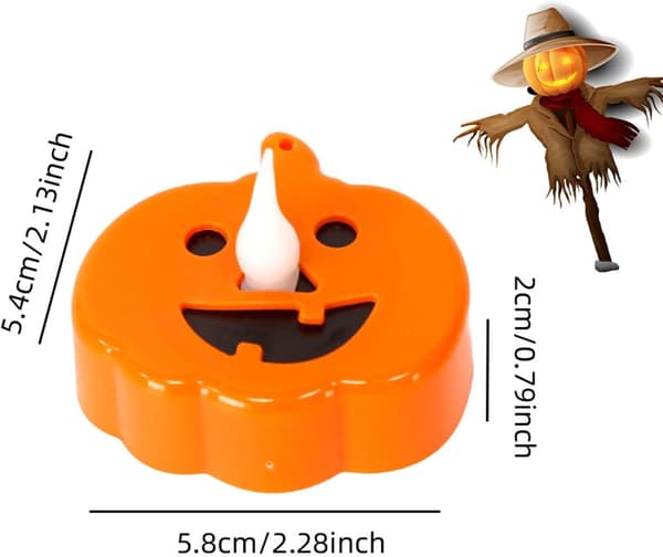 12 stk LED Halloween Gresskarlys - Flimrende oransje Gresskar