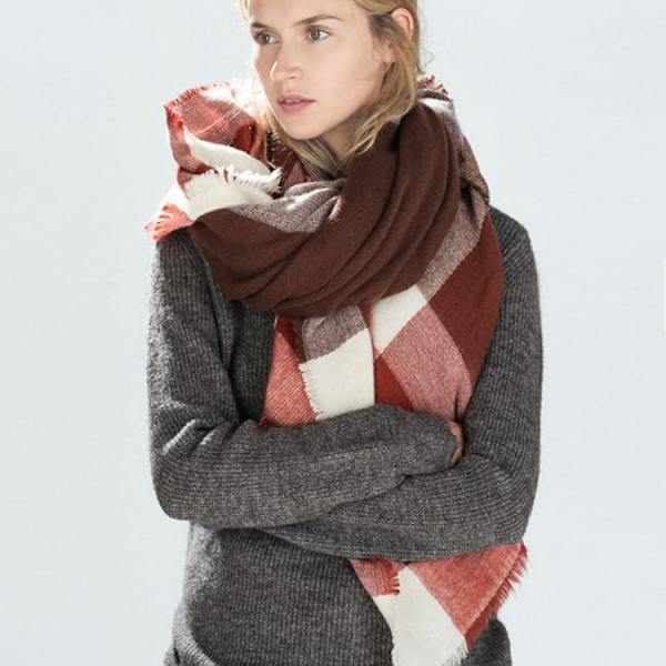 145 * 135CM Varm Sjal Kontrast Rutig Dam Kvadratisk Scarf -
