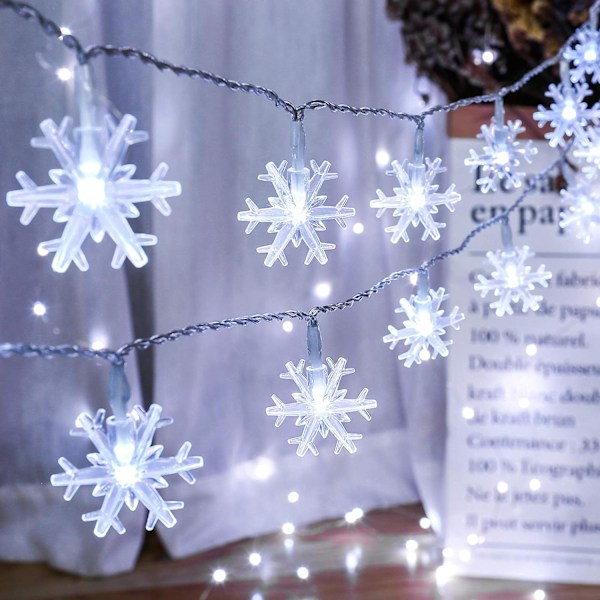 [2 Pakke] Julelys, 5M 50 LED Snefnug Lyskæde Batt
