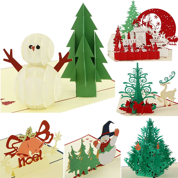[6 pakker] Julekort med popup, TreeriSea 3D uvanlige julekort