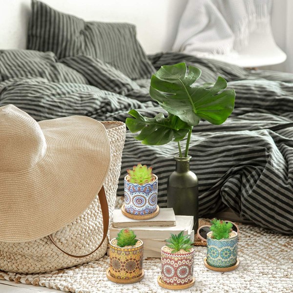 4 stycken saftiga krukor Mandala mönster Keramik Liten växtkruka med