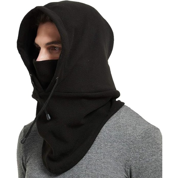 1PC Svart Dobbeltlags Tykk Balaclava, Tykk Fleece Lue, Vind