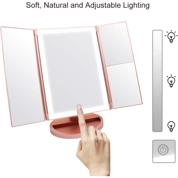 Opplyst sminkespeil, 1x/2x/3x forstørrelse, med LED Touch Scr