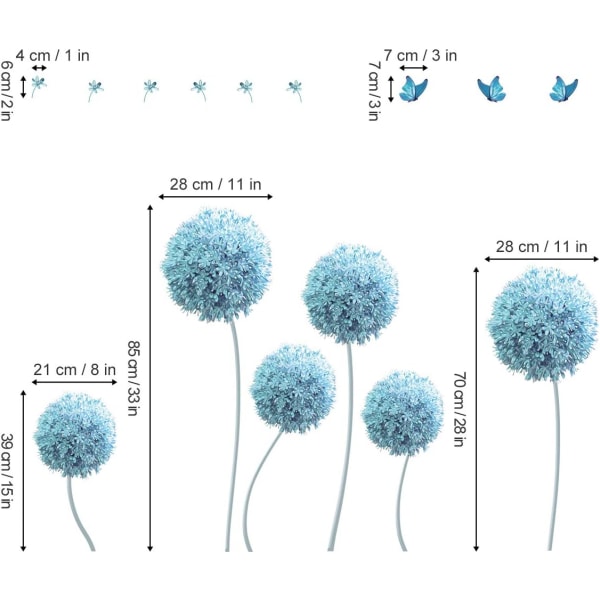 Blå Blommor Väggdekaler Maskros och Fjäril Väggdekal Li