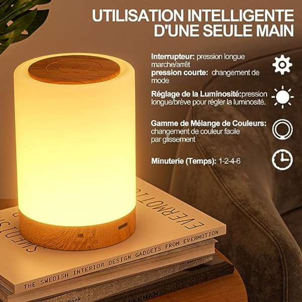 Touch-natlampe med LED-lys - trådløs natlampe med 11 farver