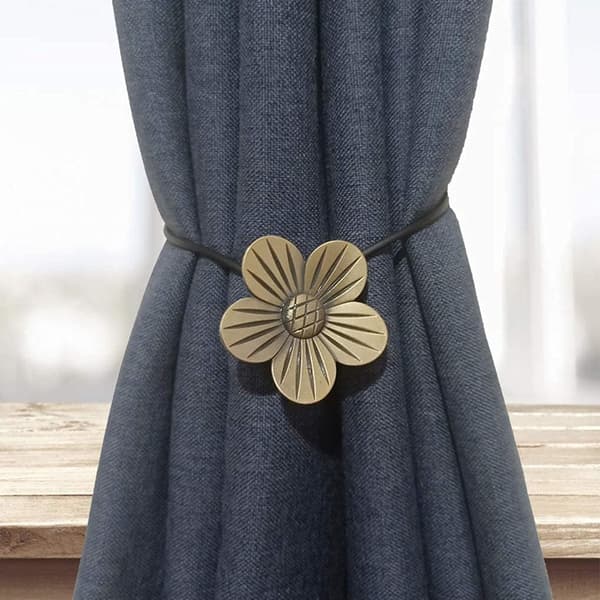 Magnetiska gardinuppsättningar, 2-pack, utsökt blomform, ingen borrning