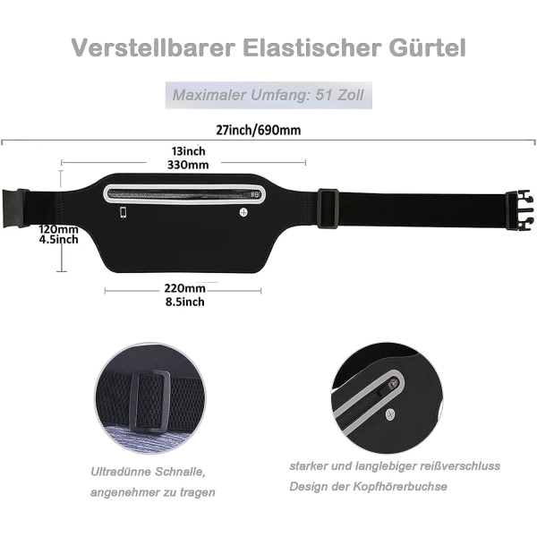 Vattentät sportmidjeväska, löparbälte för män och kvinnor för M