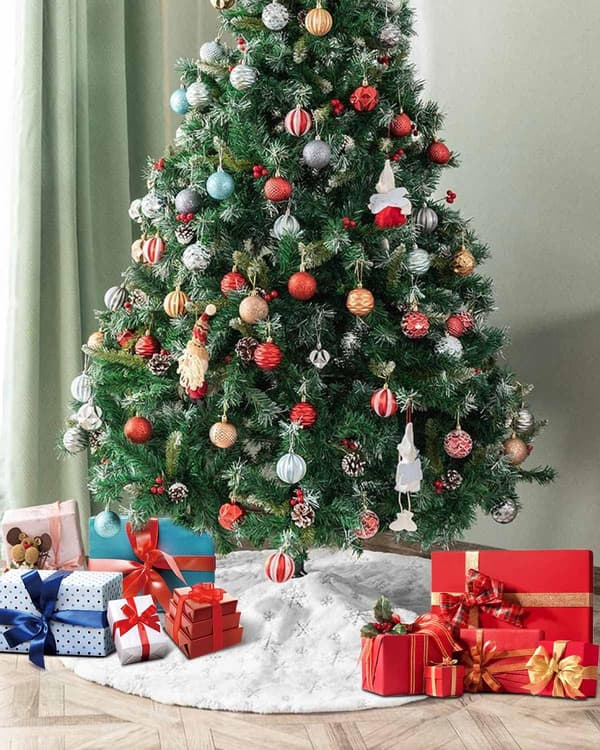 1PC Sølv Sequin Snøfnugg Juletre Skjørt, 90CM Jul