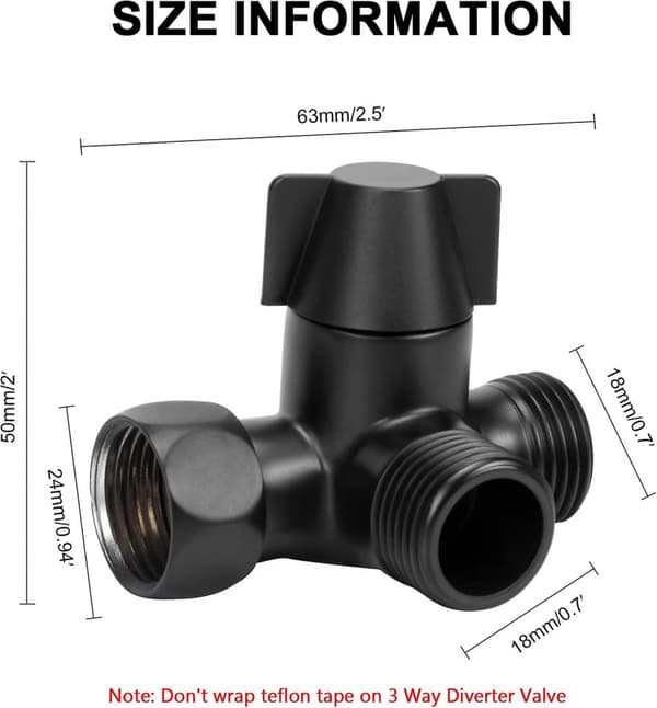Messing G1/2\" 3-veis dusjarmsdiverterventil for dobbel dusjhode