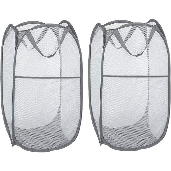 Laundry Hamper [2 Pack] Collapsible Pop Up Mesh Laundry Basket La