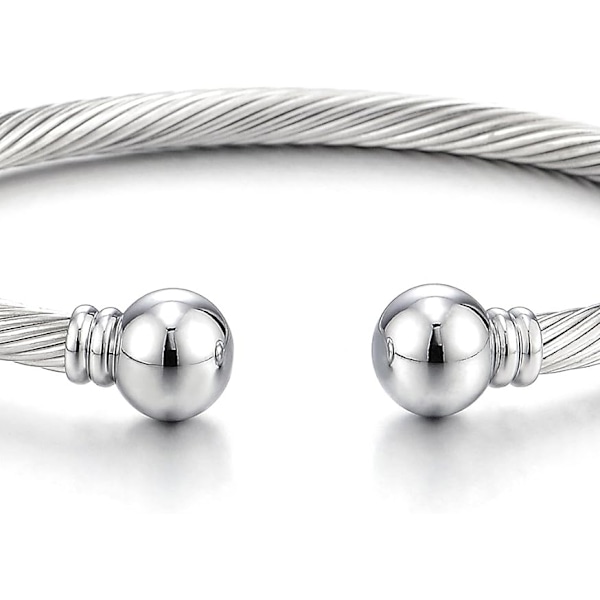 Sølvfarget justerbar armbånd i rustfritt stål med vridd kabel