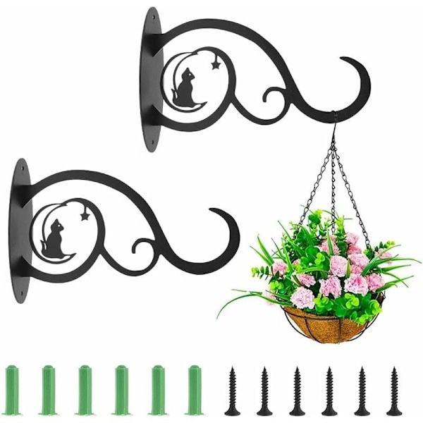 Wall Mounted Plant Stand Balcony, (2pcs) Wrought Iron Hanging Hoo