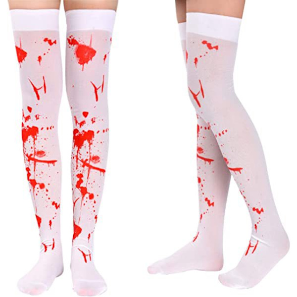 Blanc blodfläckade femmes Halloween cosplay bas, 2 höga bas