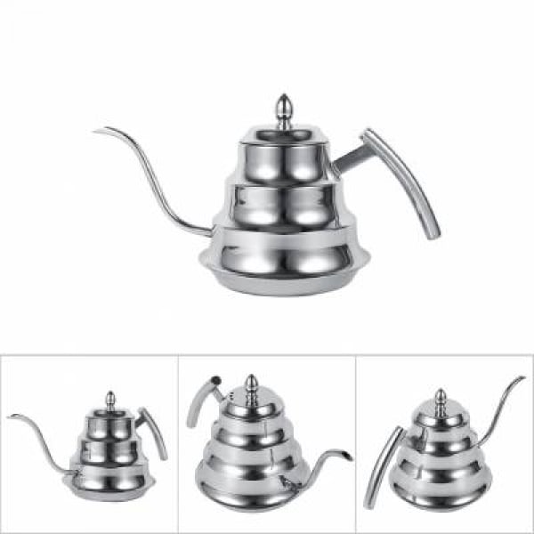 (Silver) Rostfritt Stål Svanhals Kaffe Kanna, Bambu Design, Dri