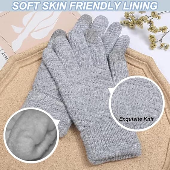 Dame Vinterhandsker Touchscreen Varme Uld Fleece Foret Strikkede Handsker
