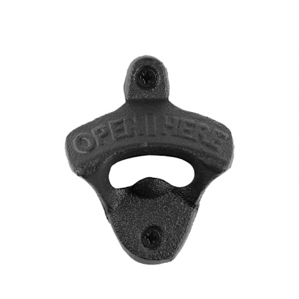 1 kpl seinään kiinnitettävä pullonavaaja Vintage \"open here\" Musta