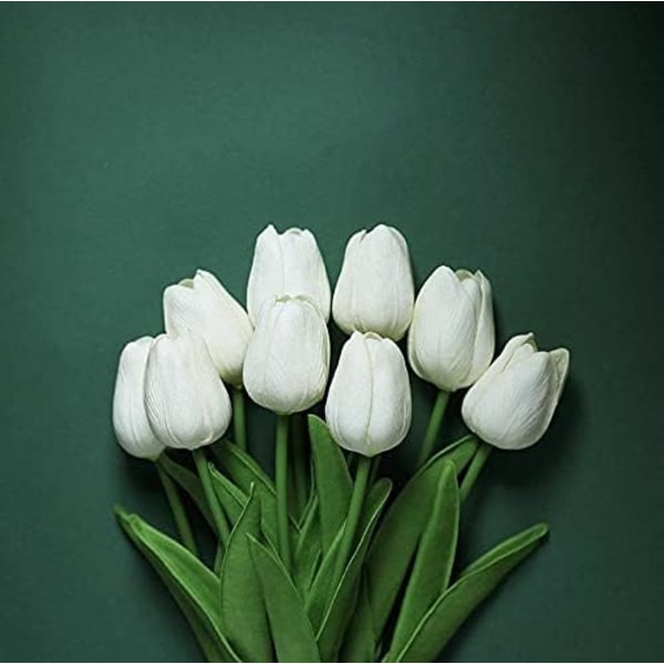 12 stk. Kunstige tulipaner i latex, kunstige blomster med ekte preg, hvite