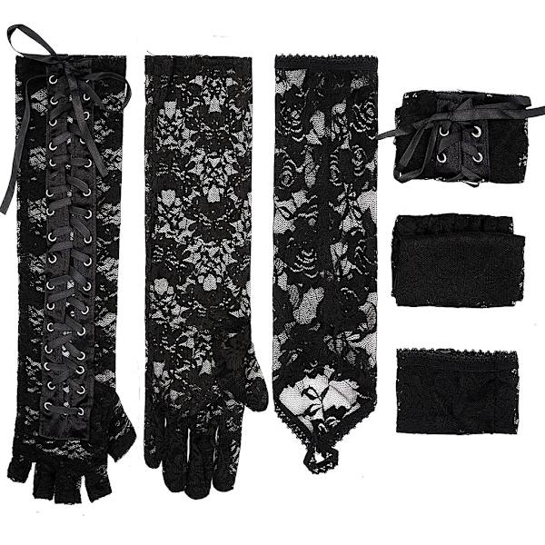 3 parin setti pitsi kyynärpäättömät hansikkaat pitsi ylös höyry punk Br