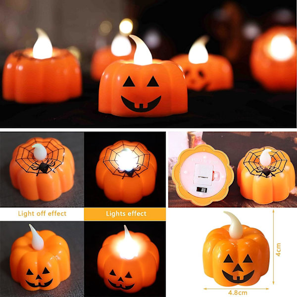Batteridrevne Tealights Græskarlys, 12 stk. Græskar Hallowe