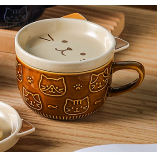 300ml, Kaffe Farge, Japansk Stil Søt Kreativ Keramisk Kopp Katt