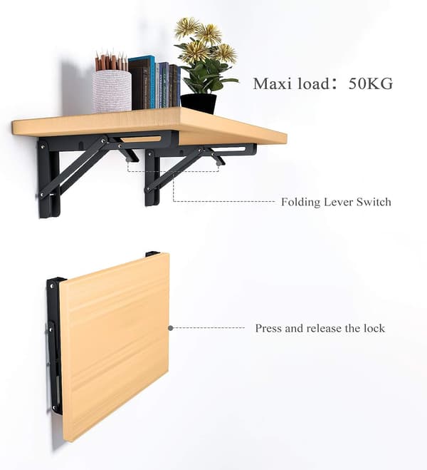 2PCS Fällbar Hyllkonsol 250mm Fällbar Konsol Vägg Hylla Tung