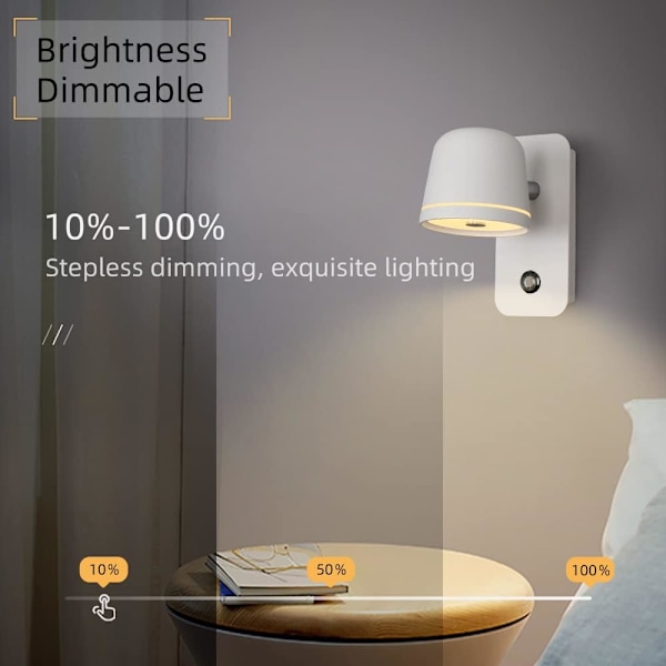 LED Justerbar Vægspot, 5W Hvid Væglampe med Touch Swi
