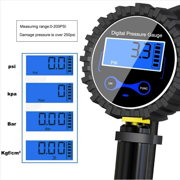 Digitaalinen rengaspainemittari 250 PSI, erittäin tarkka digitaalinen rengaspainemittari